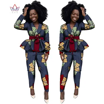 Bintarealwax 2021 Toamna Femei Africane Pantaloni Seturi Dashiki Elegant Set pentru Femei Pantaloni & Crop Top Plus Dimensiune Haine Africane WY1840