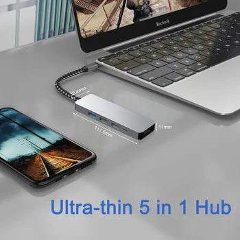 5 în 1 USB 3.0 Type-C Hub pentru Adaptor HDMI 4K Thunderbolt 3 C Hub USB cu Hub 3.0 SD TF pentru MacBook Pro/Air 2018-2021