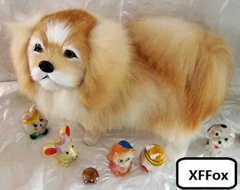 Mare viața reală culoare naturală câine model de plastic&blănuri de câine Pechinez papusa cadou despre 32x25cm xf1595