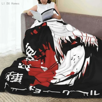Anime-Ul Japonez Tokyo Ghoul Pătură Carouri Flanel Arunca Tipărite Pilote Ține De Cald Canapea Dormitor Sherpa Pături Pat Matrimonial Lenjerie De Pat