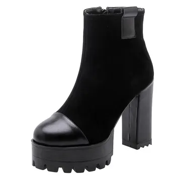Sgesvier Rotund Toe din Piele PU Platforma Casual cu Fermoar Glezna Cizme de Moda Pătrat cu Toc de Toamna Iarna pentru Femei Pantofi pentru Femeie G768