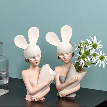 Franceză Creative Fata Bunny Figura Artware Caracter Sculptura Acasă Decorare Accesorii De Artă Modernă Rășină Statuie Camera De Ambarcațiuni
