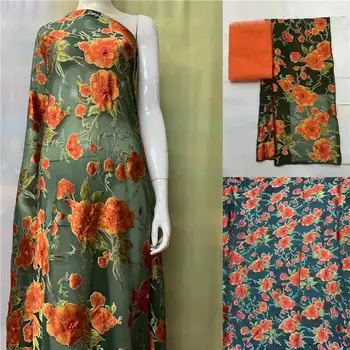 2022 Noua moda de mătase satin tesatura imprimata 5+2 metri /set africa de înaltă calitate tesatura de matase pentru rochie de petrecere.O211