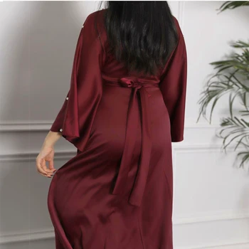 Femeile Musulmane Folie Fata Rochie Maxi Abaya Moale Din Satin Elegant, Cu Maneca Lunga Belted Rochie Lunga Islamul Arab Din Dubai Turcia Haine
